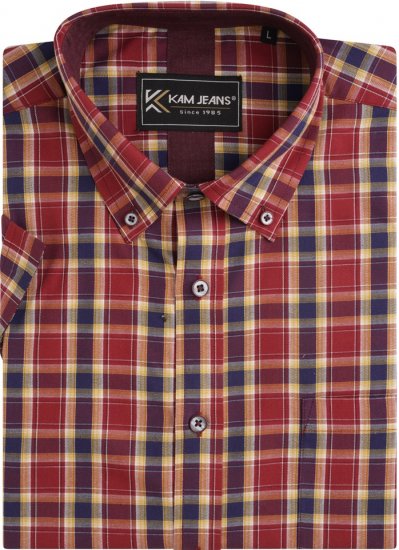 Kam Jeans 6282 Casual SS Check Shirt Wine - Skjortor - Stora skjortor - 2XL-8XL