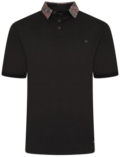 Kam Jeans 5485 Jersey Polo with Floral Collar Black - Pikétröjor - Stora pikétröjor - 2XL-8XL