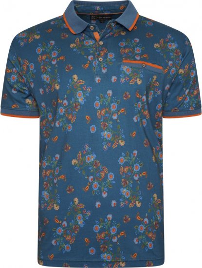 Kam Jeans 5494 Digital Floral Print Polo Blue - Pikétröjor - Stora pikétröjor - 2XL-8XL