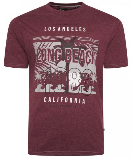 Kam Jeans 5729 Long Beach Print T-Shirt Burgundy - T-shirts - Stora T-shirts - 2XL-14XL