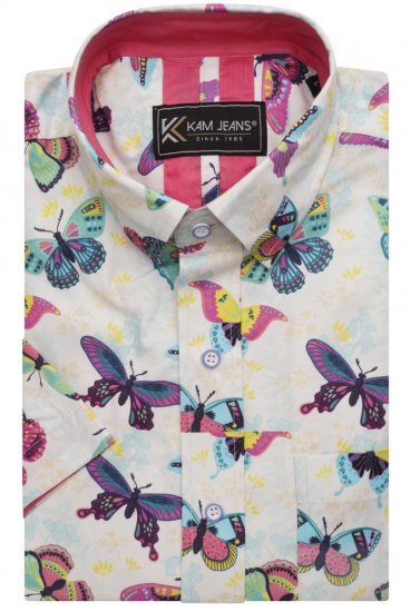 Kam Jeans 6044 Butterfly Digital Short Sleeve Print Shirt Multi-Colored - Skjortor - Stora skjortor - 2XL-8XL