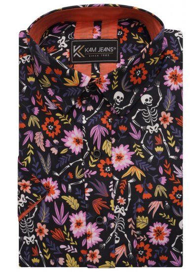 Kam Jeans 6041 Skeleton Digital Print Shirt Navy - Skjortor - Stora skjortor - 2XL-8XL