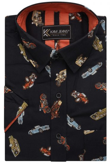 Kam Jeans 6046 Vintage Car Digital Print Shirt Black - Skjortor - Stora skjortor - 2XL-8XL