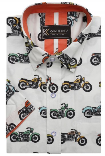 Kam Jeans 6043 Motorbike Digital Print Short Sleeve Shirt Multi-Colored - Skjortor - Stora skjortor - 2XL-8XL