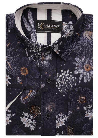 Kam Jeans 6045 Dragonfly Digital Print Short Sleeve Shirt Navy - Skjortor - Stora skjortor - 2XL-8XL