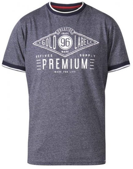 D555 Alister Premium Chest Printed Ringer T-Shirt Navy - T-shirts - Stora T-shirts - 2XL-14XL