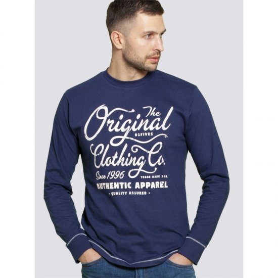 D555 Austin Long Sleeve T-shirt Navy - T-shirts - Stora T-shirts - 2XL-14XL