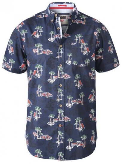 D555 Avenger Classic Car And Palm Tree Short Sleeve Shirt Navy - Skjortor - Stora skjortor - 2XL-8XL