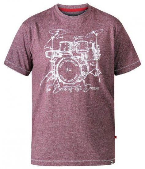 D555 Blunt Drum Set Crew Neck Printed T-Shirt Burgundy - T-shirts - Stora T-shirts - 2XL-8XL
