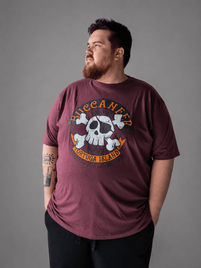 Kam Jeans 5753 Buccaneer Print T-Shirt BURGUNDY MARL - T-shirts - Stora T-shirts - 2XL-14XL