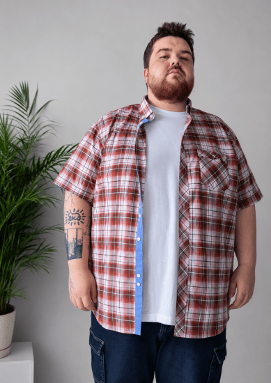 Kam Jeans 6368 Checked Short Sleeve Shirt Red - Skjortor - Stora skjortor - 2XL-8XL