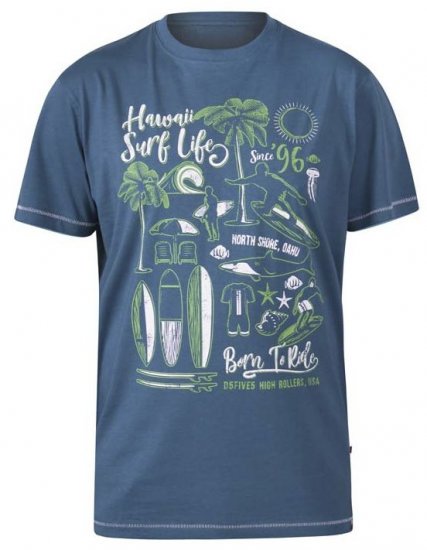 D555 Fernsby Hawaii Surf Crew Neck T-Shirt Teal - T-shirts - Stora T-shirts - 2XL-14XL
