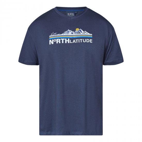 North Latitude Mountain T-Shirt V-Neck Mörkblå - T-shirts - Stora T-shirts - 2XL-14XL
