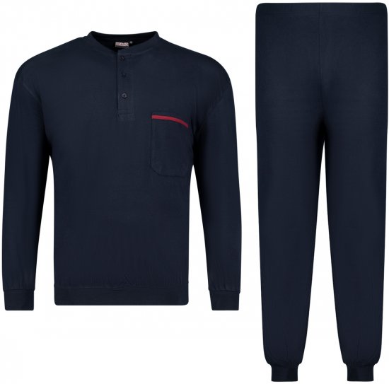 Adamo Brian Long Sleeve Pyjama with Cuffs Navy - Underkläder & Badkläder - Stora underkläder för män