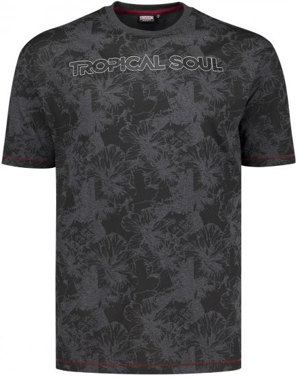 Adamo Tropical Regular Fit Printed T-shirt Charcoal - T-shirts - Stora T-shirts - 2XL-14XL