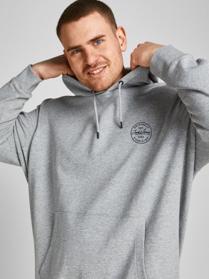 Jack & Jones JJESHARK SWEAT Hoodie Light Grey - Tröjor & hoodies - Stora hoodies & tröjor - 2XL-14XL