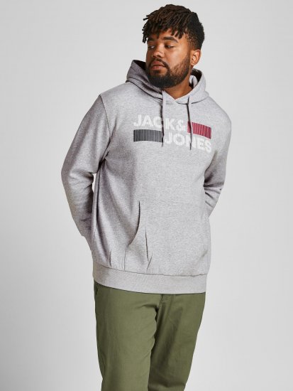 Jack & Jones CORP LOGO Hoodie Light Gray - Tröjor & hoodies - Stora hoodies & tröjor - 2XL-14XL