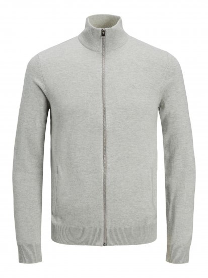 Jack & Jones JJEMIL Knit Turtle Zip Cardigan Light Grey - Tröjor & hoodies - Stora hoodies & tröjor - 2XL-14XL