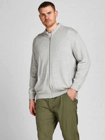 Jack & Jones JJEMIL Knit Turtle Zip Cardigan Light Grey - Tröjor & hoodies - Stora hoodies & tröjor - 2XL-14XL