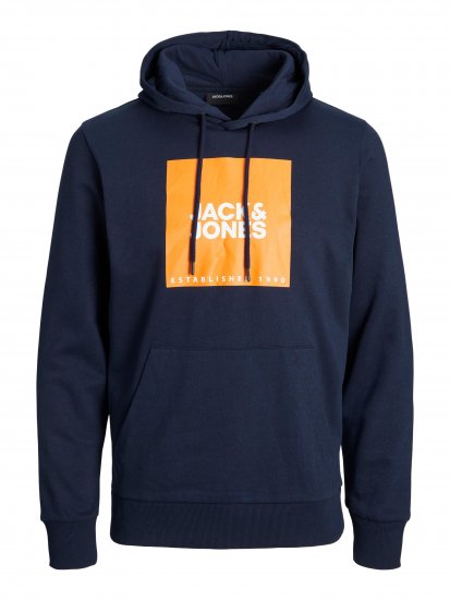 Jack & Jones JJLOCK SWEAT HOOD Navy/Orange - Tröjor & hoodies - Stora hoodies & tröjor - 2XL-14XL