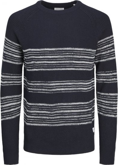 Jack & Jones PANNEL Striped Knitted Sweater Navy Blazer - Tröjor & hoodies - Stora hoodies & tröjor - 2XL-14XL