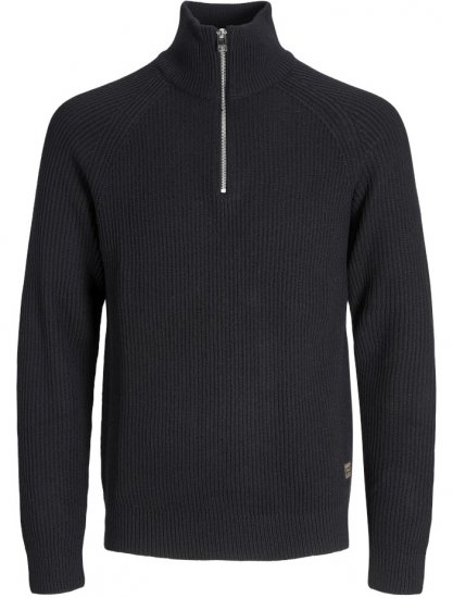 Jack & Jones Pannel Knit Half Zip Pullover Black - Tröjor & hoodies - Stora hoodies & tröjor - 2XL-14XL