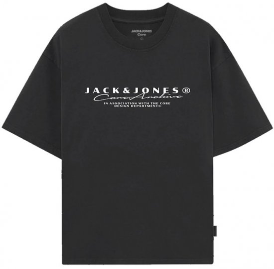 Jack & Jones Point Branding Crew Neck T-Shirt Black - T-shirts med tryck i stora storlekar - T-shirts med tryck i stora storlekar