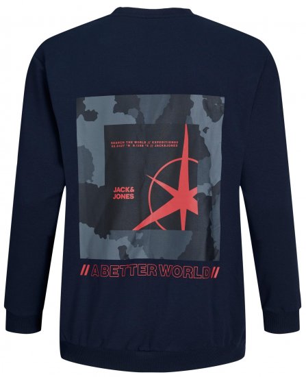 Jack & Jones JCOFILO Crew Neck Sweater with Back Print Navy Blazer - Tröjor & hoodies - Stora hoodies & tröjor - 2XL-14XL