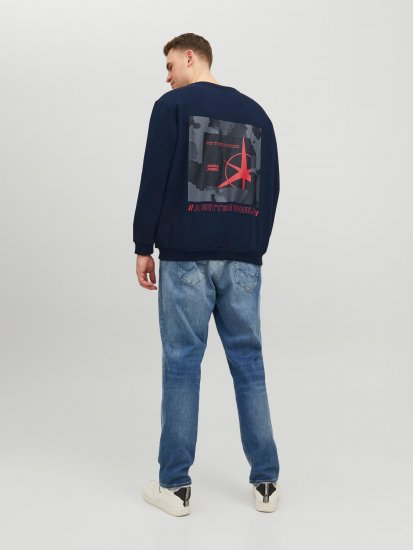Jack & Jones JCOFILO Crew Neck Sweater with Back Print Navy Blazer - Tröjor & hoodies - Stora hoodies & tröjor - 2XL-14XL