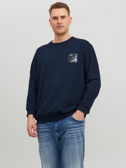 Jack & Jones JCOFILO Crew Neck Sweater with Back Print Navy Blazer - Tröjor & hoodies - Stora hoodies & tröjor - 2XL-14XL