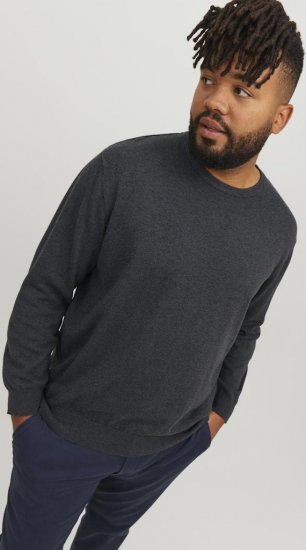 Jack & Jones BASIC Knitted Sweater Dark Grey Melange - Tröjor & hoodies - Stora hoodies & tröjor - 2XL-14XL
