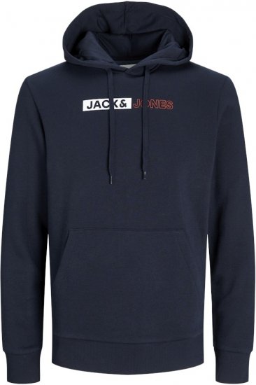 Jack & Jones CORP LOGO PLAY 5 Print Hoodie Navy Blazer - Tröjor & hoodies - Stora hoodies & tröjor - 2XL-14XL