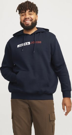 Jack & Jones CORP LOGO PLAY 5 Print Hoodie Navy Blazer - Tröjor & hoodies - Stora hoodies & tröjor - 2XL-14XL