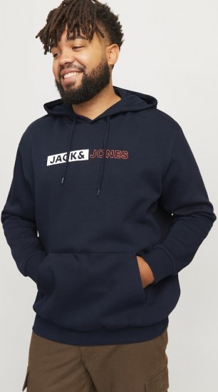 Jack & Jones CORP LOGO PLAY 5 Print Hoodie Navy Blazer - Tröjor & hoodies - Stora hoodies & tröjor - 2XL-14XL