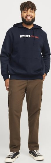 Jack & Jones CORP LOGO PLAY 5 Print Hoodie Navy Blazer - Tröjor & hoodies - Stora hoodies & tröjor - 2XL-14XL