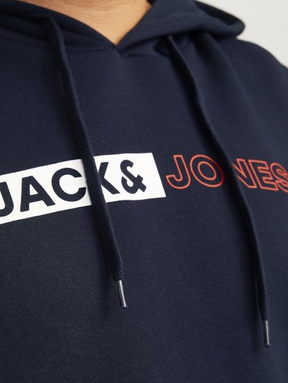 Jack & Jones CORP LOGO PLAY 5 Print Hoodie Navy Blazer - Tröjor & hoodies - Stora hoodies & tröjor - 2XL-14XL