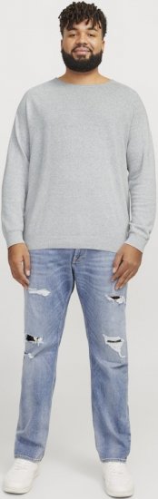 Jack & Jones HILL Knitted Sweater Light Grey Melange - Tröjor & hoodies - Stora hoodies & tröjor - 2XL-14XL