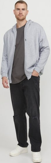 Jack & Jones BRADLEY Zip Hoodie Light Grey Melange - Tröjor & hoodies - Stora hoodies & tröjor - 2XL-14XL