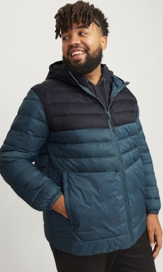 Jack & Jones SPRINT Black Blocking Quilted Hooded Jacket Turquoise Blue - Jackor - Stora jackor - 2XL-12XL