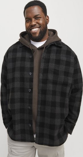 Jack & Jones ZAC BRUSHED Long Sleeve OVERSHIRT Grey - Skjortor - Stora skjortor - 2XL-8XL