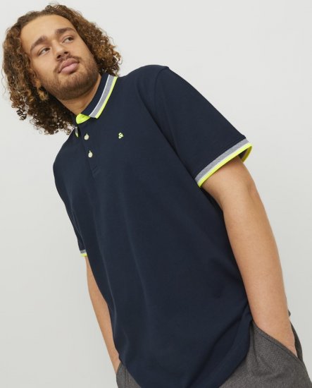Jack & Jones PAULOS Short Sleeve Polo Dark Navy/NEON - Pikétröjor - Stora pikétröjor - 2XL-8XL