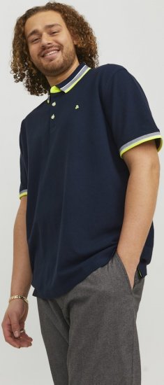 Jack & Jones PAULOS Short Sleeve Polo Dark Navy/NEON - Pikétröjor - Stora pikétröjor - 2XL-8XL