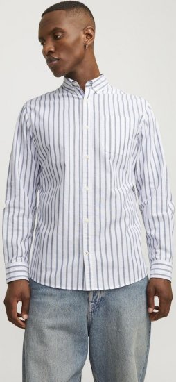 Jack & Jones OXFORD LS Shirt Striped Ensign Blue - Skjortor - Stora skjortor - 2XL-8XL