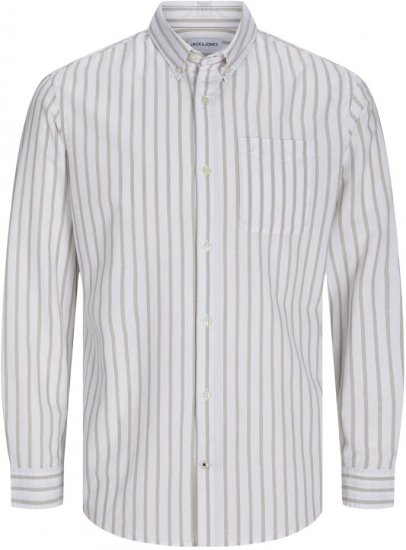 Jack & Jones OXFORD LS Shirt Striped White - Skjortor - Stora skjortor - 2XL-8XL