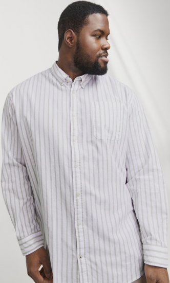 Jack & Jones OXFORD LS Shirt Striped White - Skjortor - Stora skjortor - 2XL-8XL