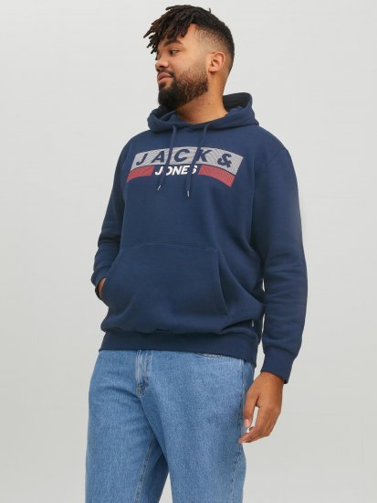 Jack & Jones CORP LOGO PLAY 4 Print Hoodie Navy Blazer - Tröjor & hoodies - Stora hoodies & tröjor - 2XL-14XL