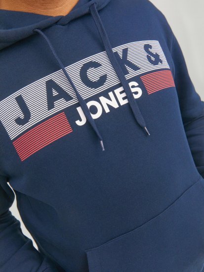 Jack & Jones CORP LOGO PLAY 4 Print Hoodie Navy Blazer - Tröjor & hoodies - Stora hoodies & tröjor - 2XL-14XL