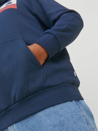 Jack & Jones CORP LOGO PLAY 4 Print Hoodie Navy Blazer - Tröjor & hoodies - Stora hoodies & tröjor - 2XL-14XL