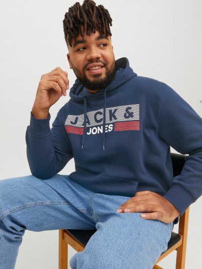 Jack & Jones CORP LOGO PLAY 4 Print Hoodie Navy Blazer - Tröjor & hoodies - Stora hoodies & tröjor - 2XL-14XL