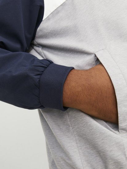 Jack & Jones RUSH White/Grey Blocking Bomber Jacket with Hood Navy Blazer - Jackor - Stora jackor - 2XL-12XL